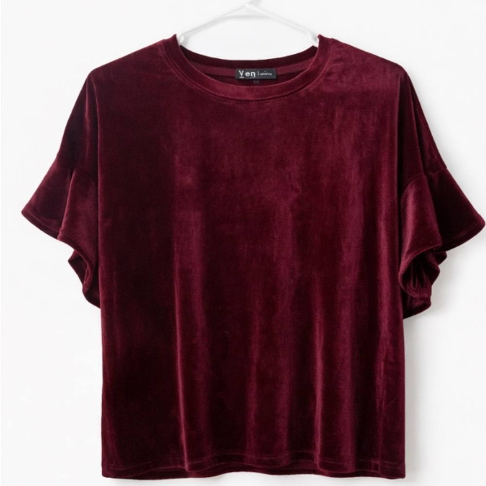Cropped Women's Velvet Burgundy Top
